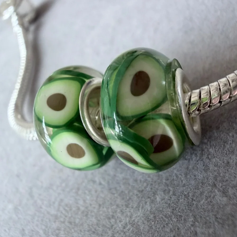Set of 2 Avocado Spacer European Beads fits PANDORA